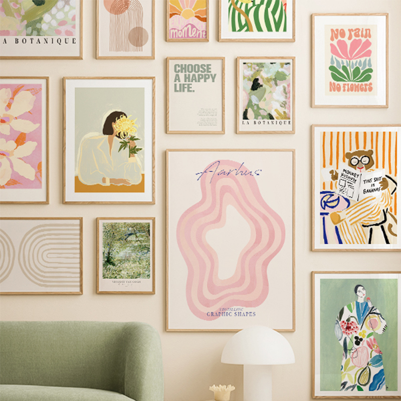 Home Decor Pt - Abstrakcyjne linie niedźwiedzia, tęcza, sztuka boho,