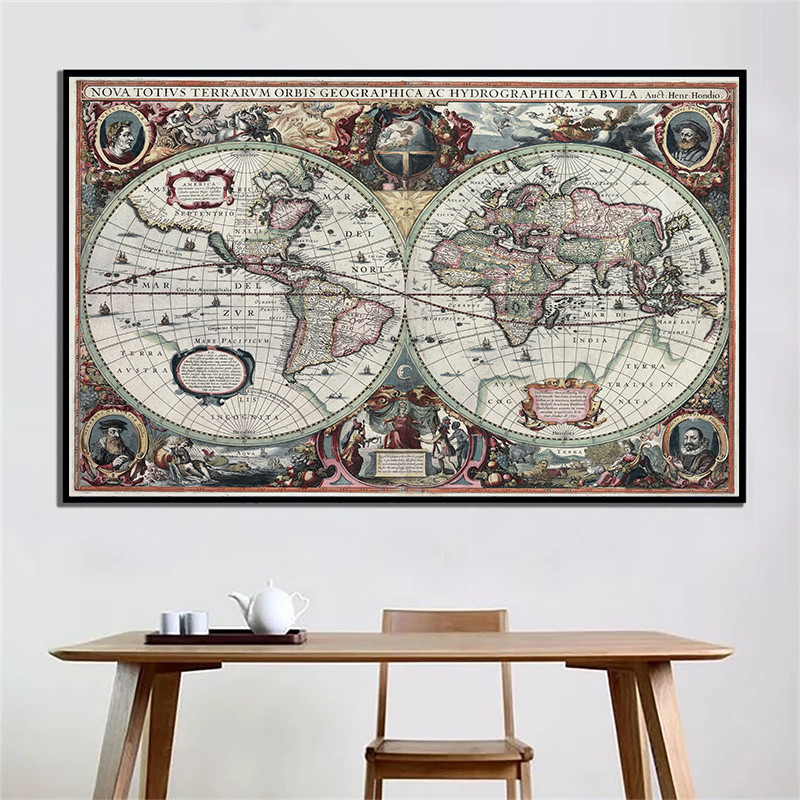 Home Decor Nautical - Retro Mapa Świata Morska Mapa Oceanu